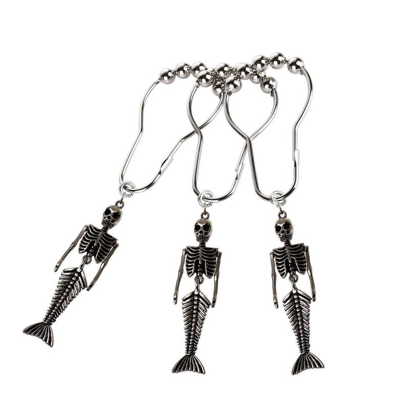 ZILucky 12Pcs Mermaid Skeleton Shower Curtain Hooks Halloween Decorative Home Bathroom Decor Rustproof Skeletons Shower Curtain Rings (Mermaid Skull Silver) - Image 3
